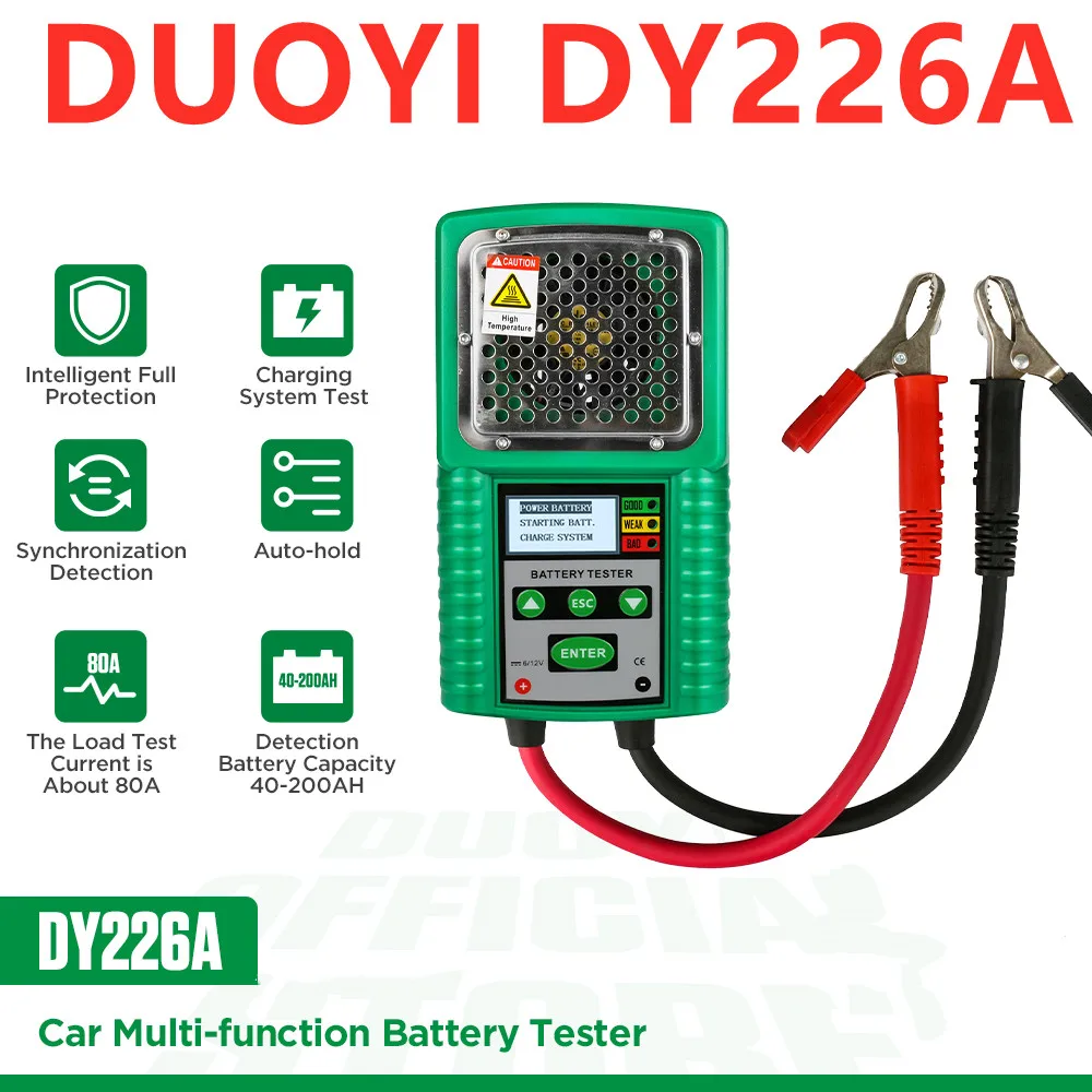

DUOYI DY226A 6V 12V Car Battery Tester 3 In 1 Traction DC Auto Power Load Starting Charge CCA Test Tool Battery Measurement Tool