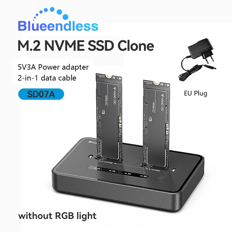 תחנת עגינה לשכפול SSD Blueendless Dual-Bay M.2 NVME במהירות 20Gbps USB3.2 USB C Type C OFFline Cloner Duplicator NVme PCIE Enclosure