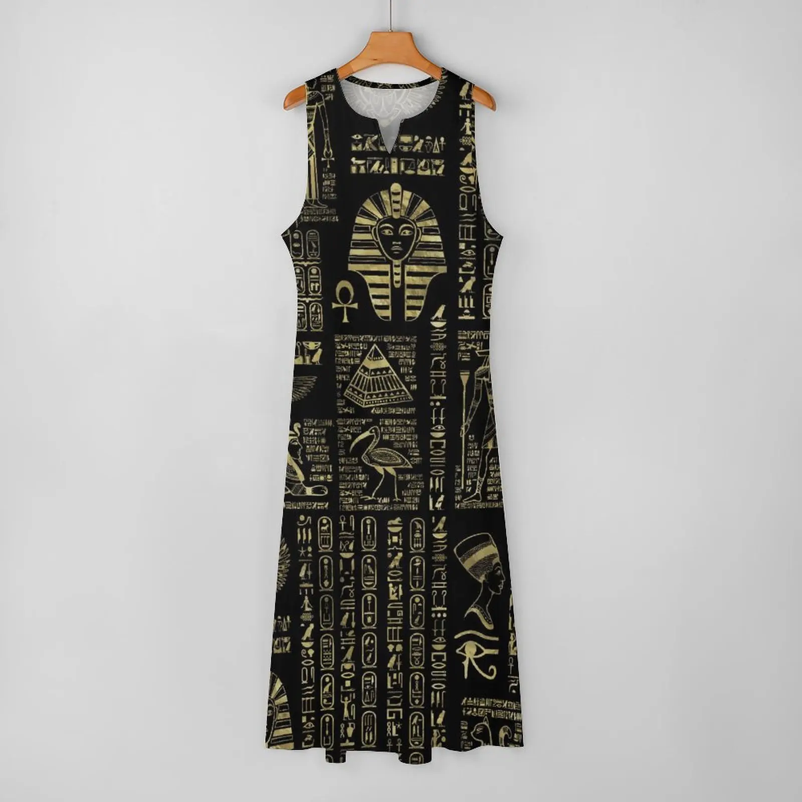 Retro Letter Print Dress Egyptian Hieroglyphs Vintage Maxi Dress Aesthetic Bohemia Long Dresses Summer V Neck Pattern Big Size -S4d2dbc6467dd4b25aefd8ca2d21e7712n