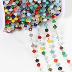 Elegant Stone Stainless Steel Chain with Crystal Beads - 3.5mm Beads (Mix Color - Gold)