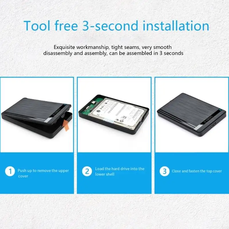 QXNE 2.5in USB3.0 HDD SSD Box Hard Disk Case- Enclosure 2.5'' HDD External Case- Tool Installation USB Cable