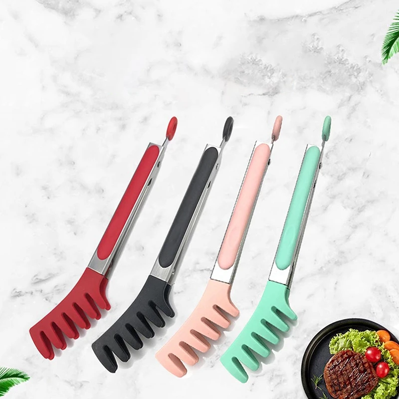 Description Picture 3 of itemHousehold Pasta Clips Noodles Silicone Spoons Stainless Steel Portable Spaghetti Tong