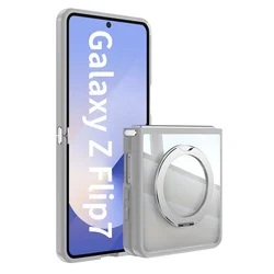 Luxury Magnetic Clear Phone Case with 360° Rotatable Holder and Metal Kickstand - Galaxy Z Flip5 (Gray)