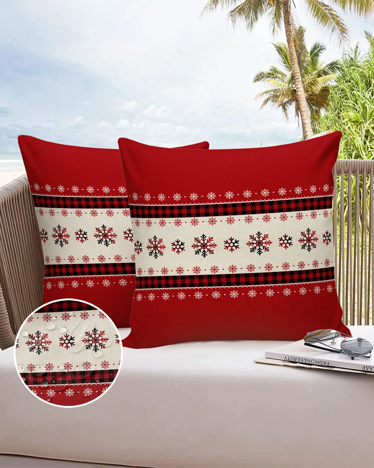

2/4PCS Outdoor Cushion Cover Christmas Red Plaid Snowflake Throw Pillow Cover Case For Sofa Car Home Decoration Pillowcase