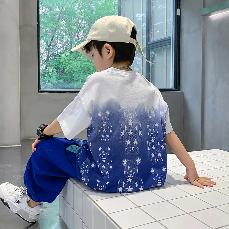 

2PCS Casual Children Set Boys Top and Pants Suit Printing Stars T-shirt and Pants Set Children Summer ClothesTeenager Boys Set