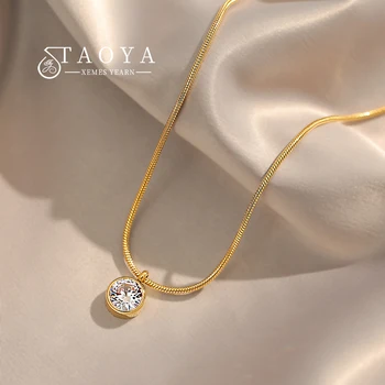 Simple Design Shiny Zircon Pendant Stainless Steel Gold Color Necklace