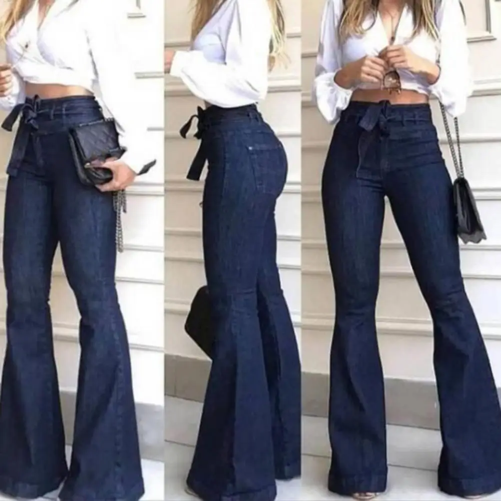 Denim Trousers for Women Stylish Women's Flared Pants Loose High Waisted Denim Jeans for Daily Wear Casual Elegant for Women