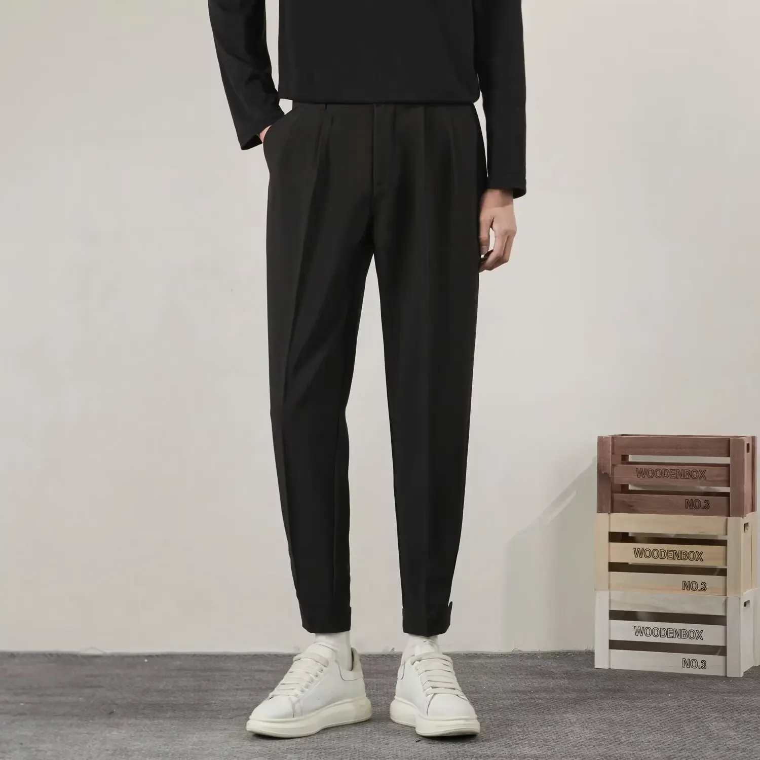 Casual Men's Trousers Spring Magic Stick Nine Points Suit Pants Match Martin Boots Loose Harlan Pants Versatile Banquet Wear