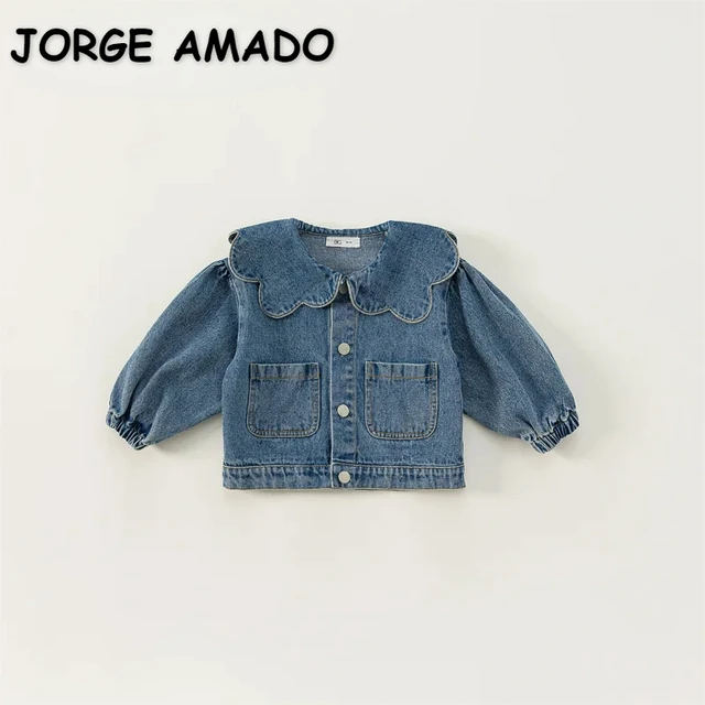 Manteau en denim de style coréen pour enfants, col à volants, manches longues, mode pour enfants, vêtements polyvalents, E82075, printemps, automne 1