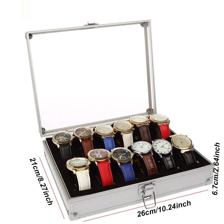 Deluxe Metallic Aluminum Watch Storage Box - Shatter-Resistant with Multiple Slots