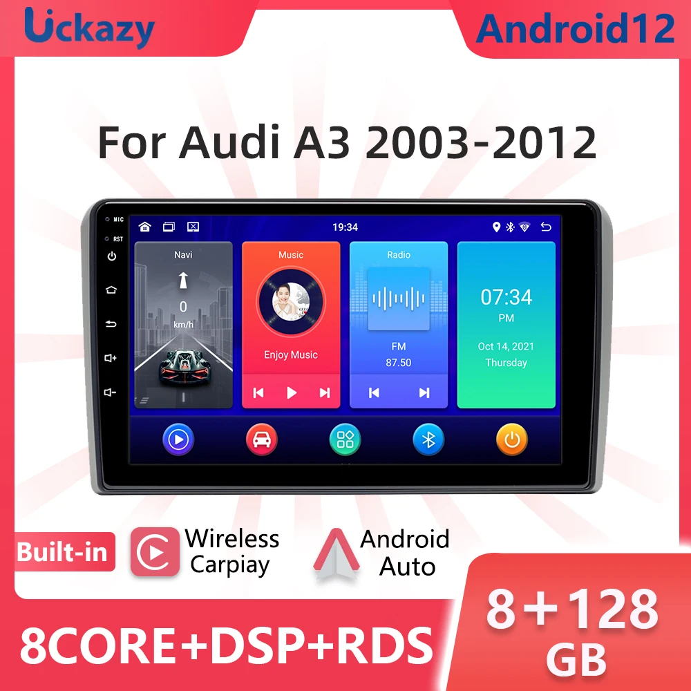 Uckazy 8 Core 2 Din Android 12 Car Radio Multimedia Player Head Unit For Audi A3 8P S3 2003-2012 Rs3 Sportback Gps Navigation Stereo Audio Head Unit C