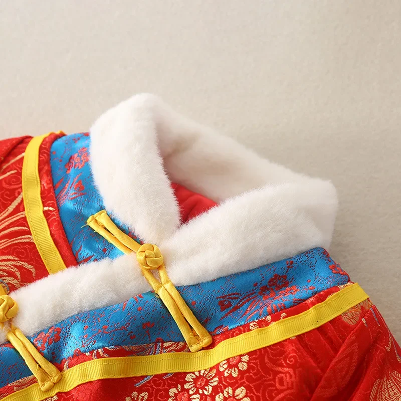 0-18M Newborn Baby Chinese Traditional Hanfu For Infant Embroidery Tang Suit Tiger Hat Romper Red New Year Outfits