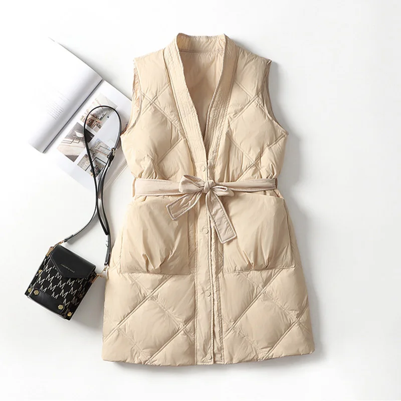SEDUTMO Autumn Long Quilted Duck Down Vest Tunic Jacket Women Winter Feather Long Warm Basic Pocket Casual  Waistcoat ED2074
