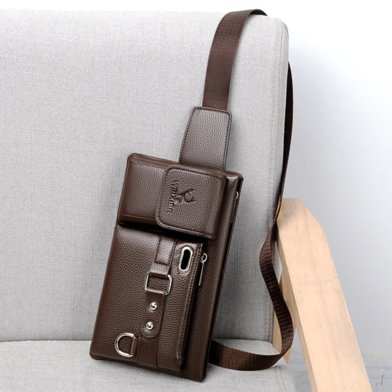 Cow Leather Waist Bag For Men Travel Waist Pack Vintage Small Fanny Pack Male Belt Pouch Bag Casual Cell Phone Chest