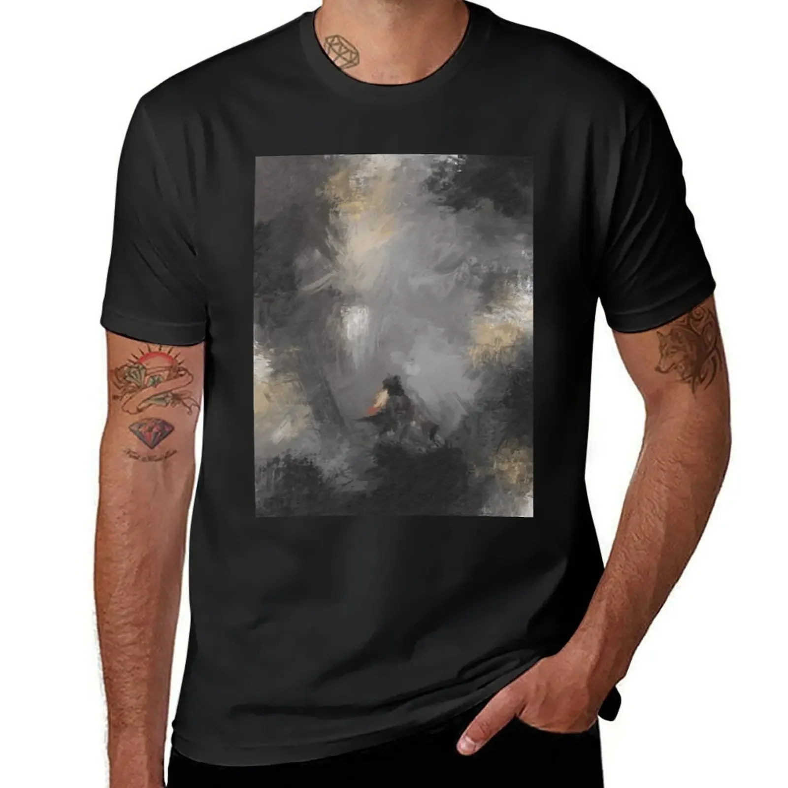 

Grey Oil Painting T-shirt for a boy plus size tops mens t shirt
