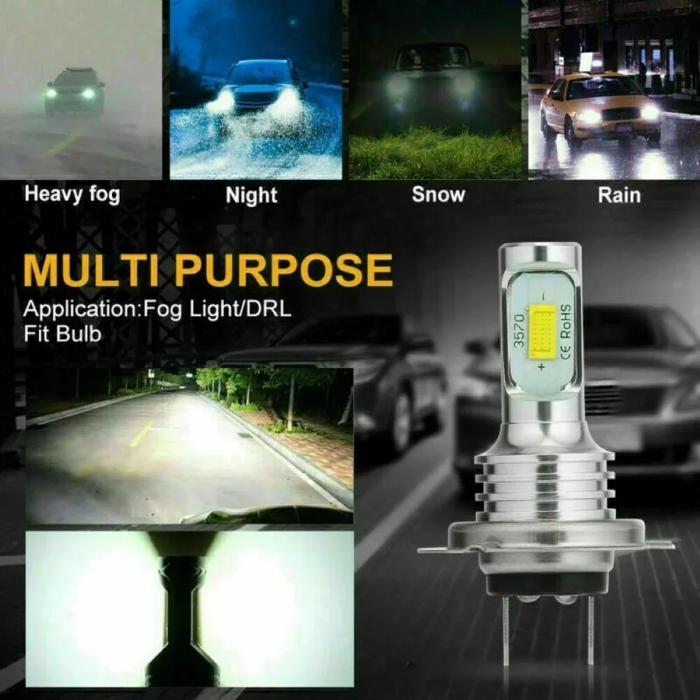 H 7 LED Car Headlight 80W COB DRL Canbus 12-24V 6500K Lamp Bulb 2pcs
