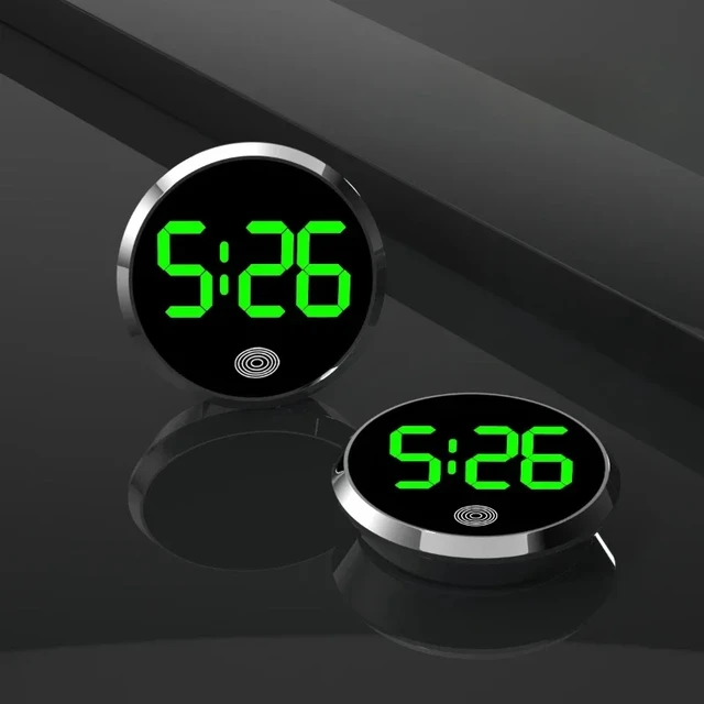 Car Dashboard Clock Luminous Mini Automobiles Internal Stick-On Digital Watch with Touch Switch Large LED Display Auto Ornament 4