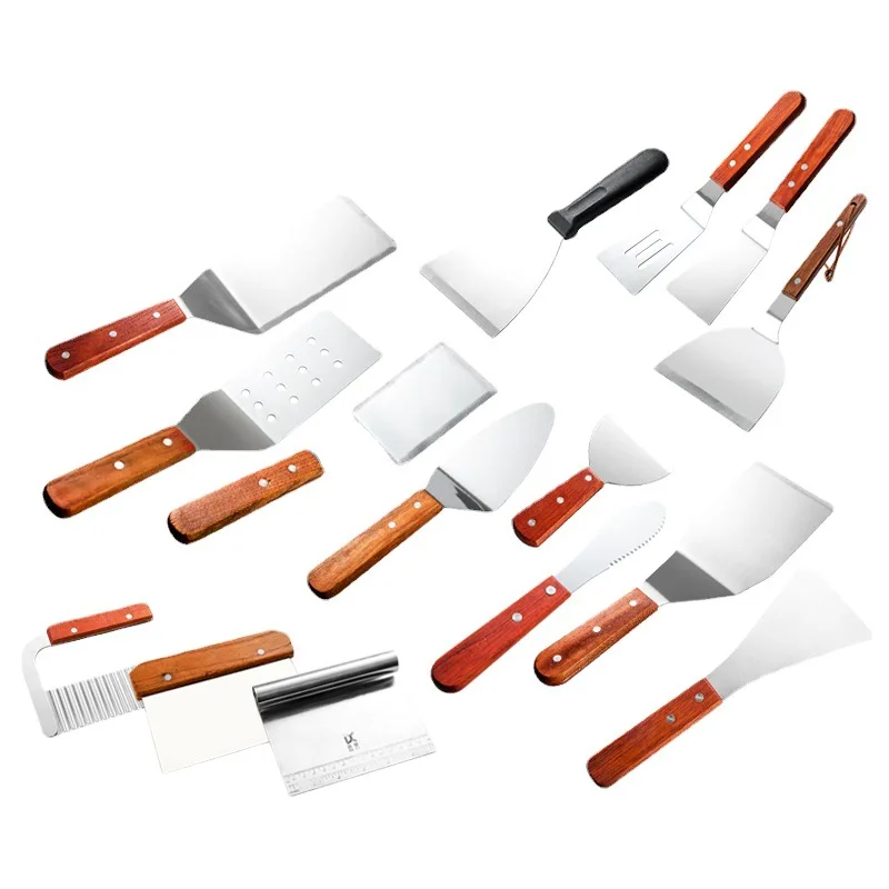 China Factory Promotion Kitchen Cooking Utensils Barbecue Turners Griddle Grilling Spatula with Wood Handle