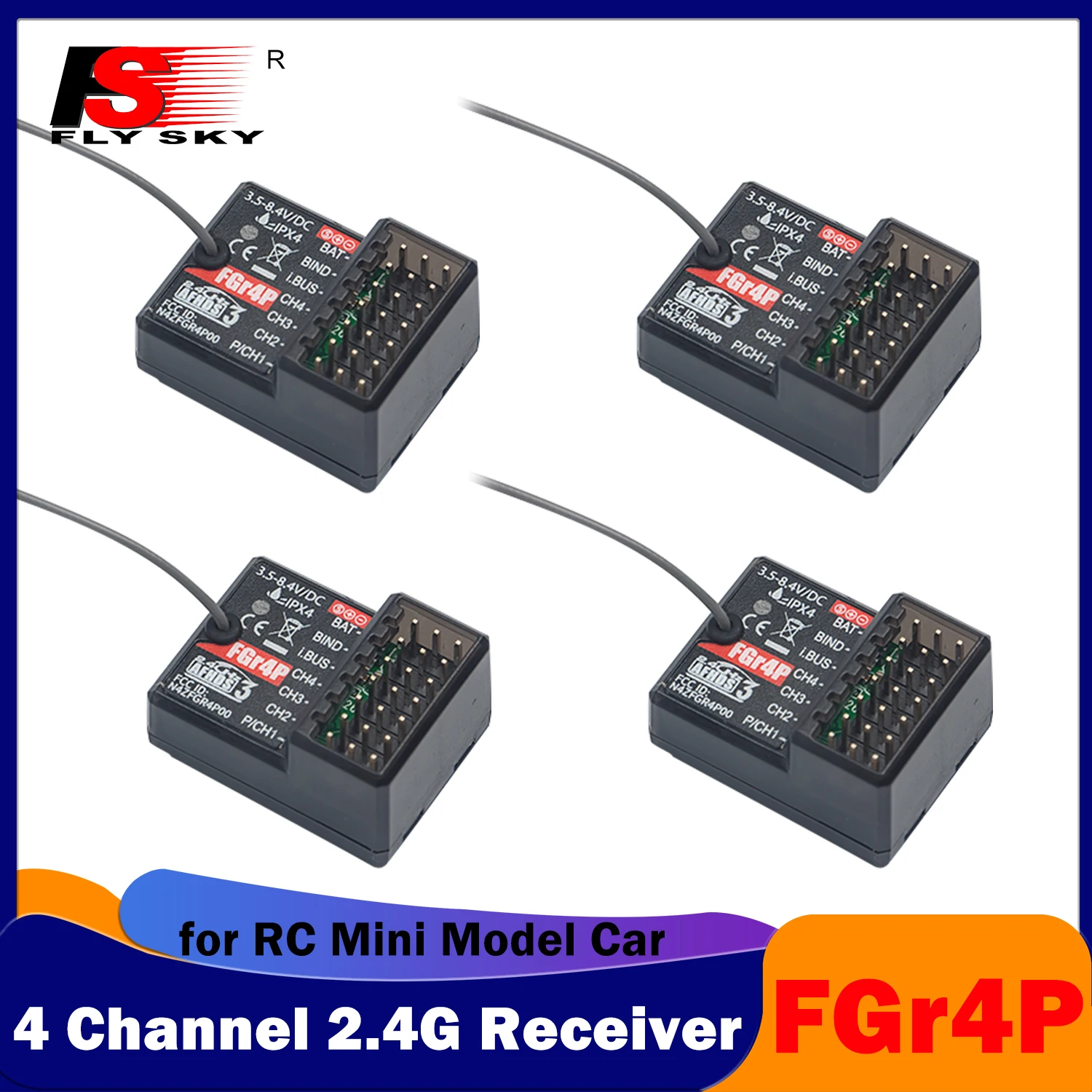 

FLYSKY FGr4P 4CH 2.4G Receiver Radio System 3.5-8.4V Single Antenna AFHDS3 for RC Mini Model Car Transmitter Remote Controller