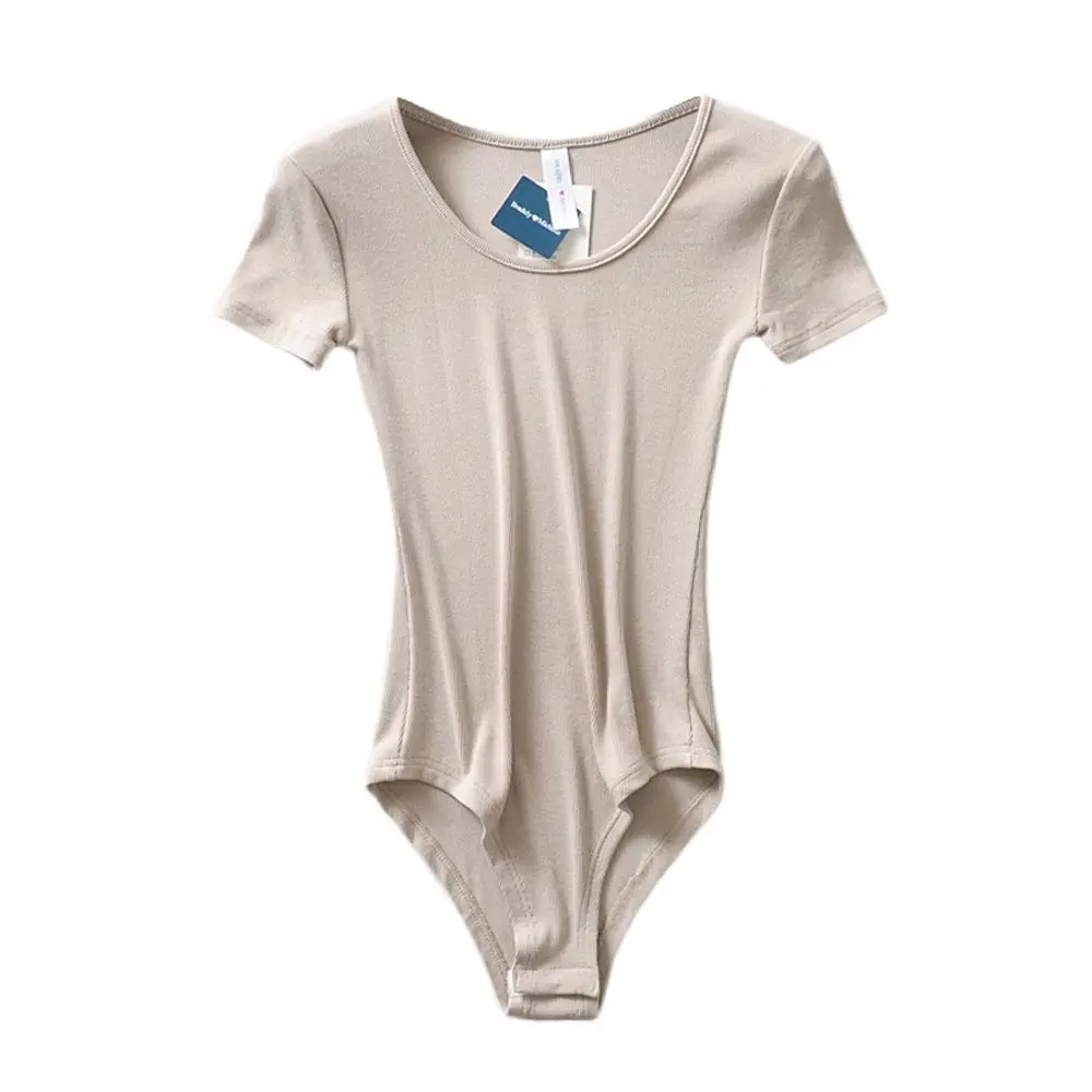 Women Casual Sexy Slim Beach Vacation Jumpsuit Bodycone Short Sleeve Round Neck Bodysuit Seamless Clubwear Basic Shirt & Blouses