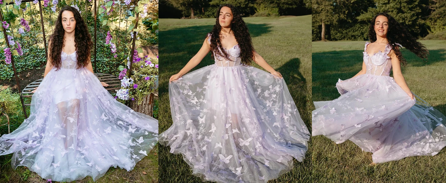 Spaghettiträger 3D Schmetterling Ballkleider Tüll Ballkleid für Frauen 2025