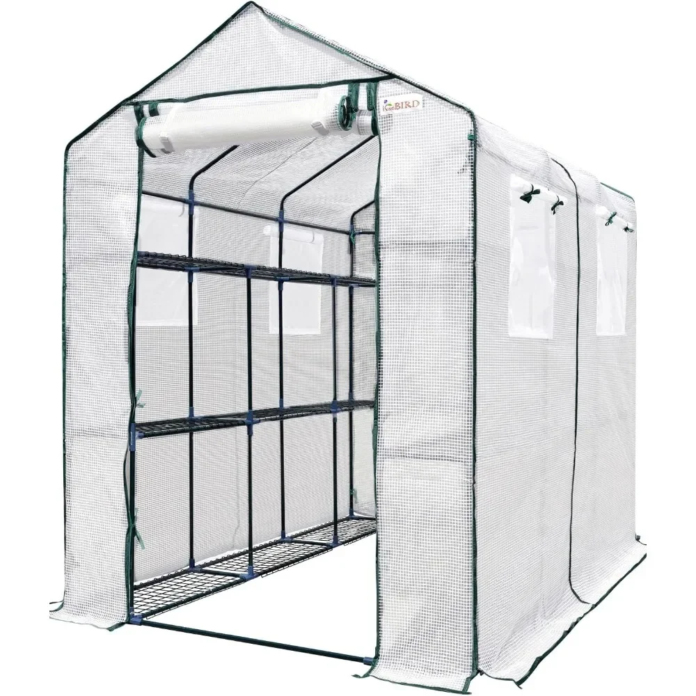 

Greenhouse, 7 X 4.7 X 6.4 FT Walk-in Greenhouse with Thickened PE Cover & Heavy Duty Powder-Coated Steel, Green House