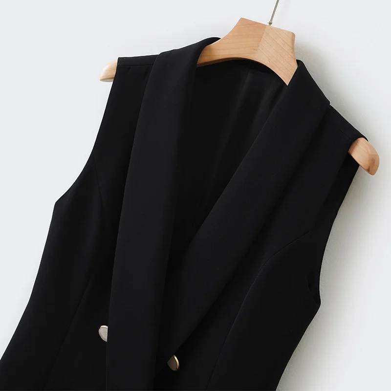 #5117 Spring Autumn Black Blazer Vest Doubel Breasted Waistcoat Outewear Sleeveless Jacket Slim Fit Office Vest Coat Women