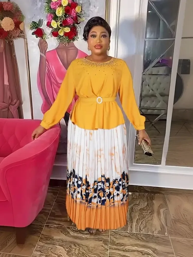 

African Clothes for Women 2 PCS Sets Tops And Skirts Suits Dashiki Ankara Turkey Outfits Gown Plus Size Wedding Party Dresses