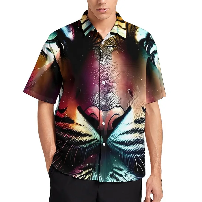 thumbnail image 1 of Camisa informal con estampado de rayas de piel de tigre para hombre, camisa hawaiana de vacaciones de manga corta, camiseta de gran tamaño para hombre, blusas, ropa, 1 of 5