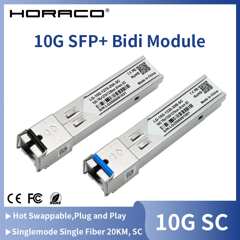 10G BIDI SFP+ Module SC 1270/1330nm Single Mode 0-20KM Fiber Optic Transceiver Module Compatible HORACO Switch