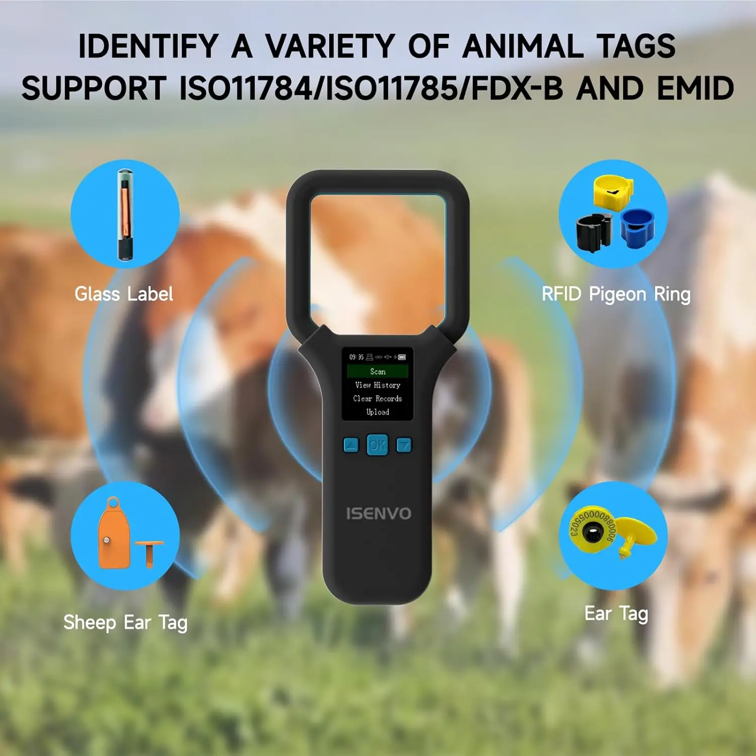 134.2kHz Pet Microchip Scanner, Wireless Bluethooth Handheld RFID Animal Reader With OLED Display EMID FDX-B ISO