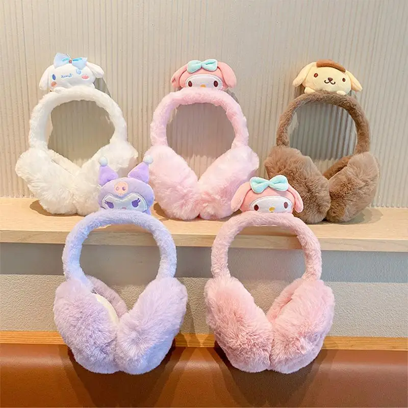 

Anime Sanrio Kuromi Children's Winter Warm Earmuffs Kawaii Cinnamoroll My Melody Girls Plush Doll Accessories Christmas Gift2023