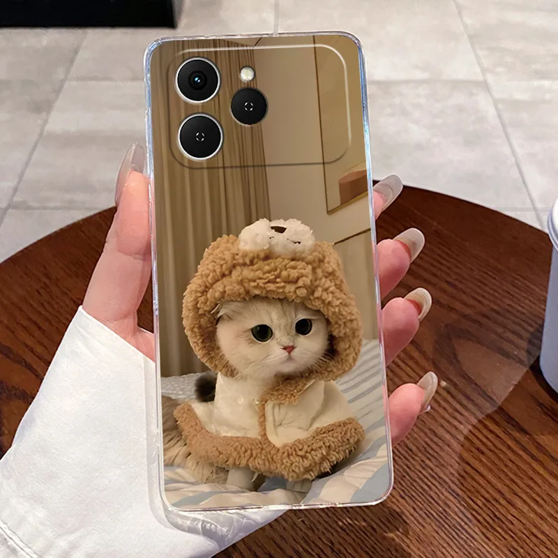 Aesthetic Luxury Cute Cat Astronaut Transparent Phone Case Cover