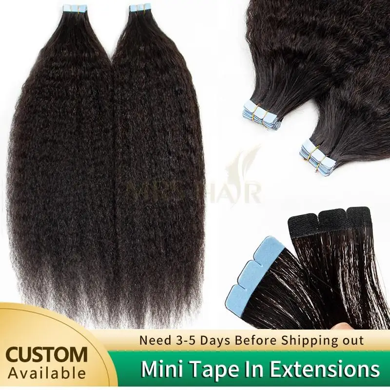 MRSHAIRMiniTapeInHairExtensionsHumanHairKinkyStraight3x08cm