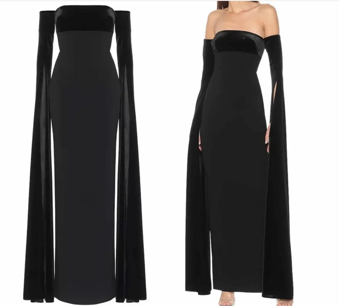 

Long Black Velvet Evening Dresses With Slit فساتين السهرة Mermaid Strapless Ankle Length Prom Dress Robe de soirée for Women