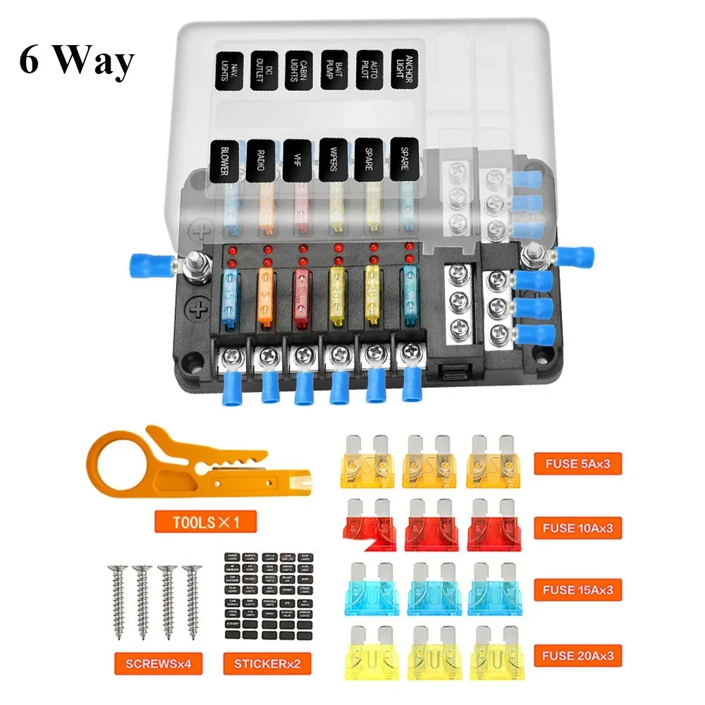 Versatile 12-Way Blade Fuse Box Holder for Automotive and Marine Applications