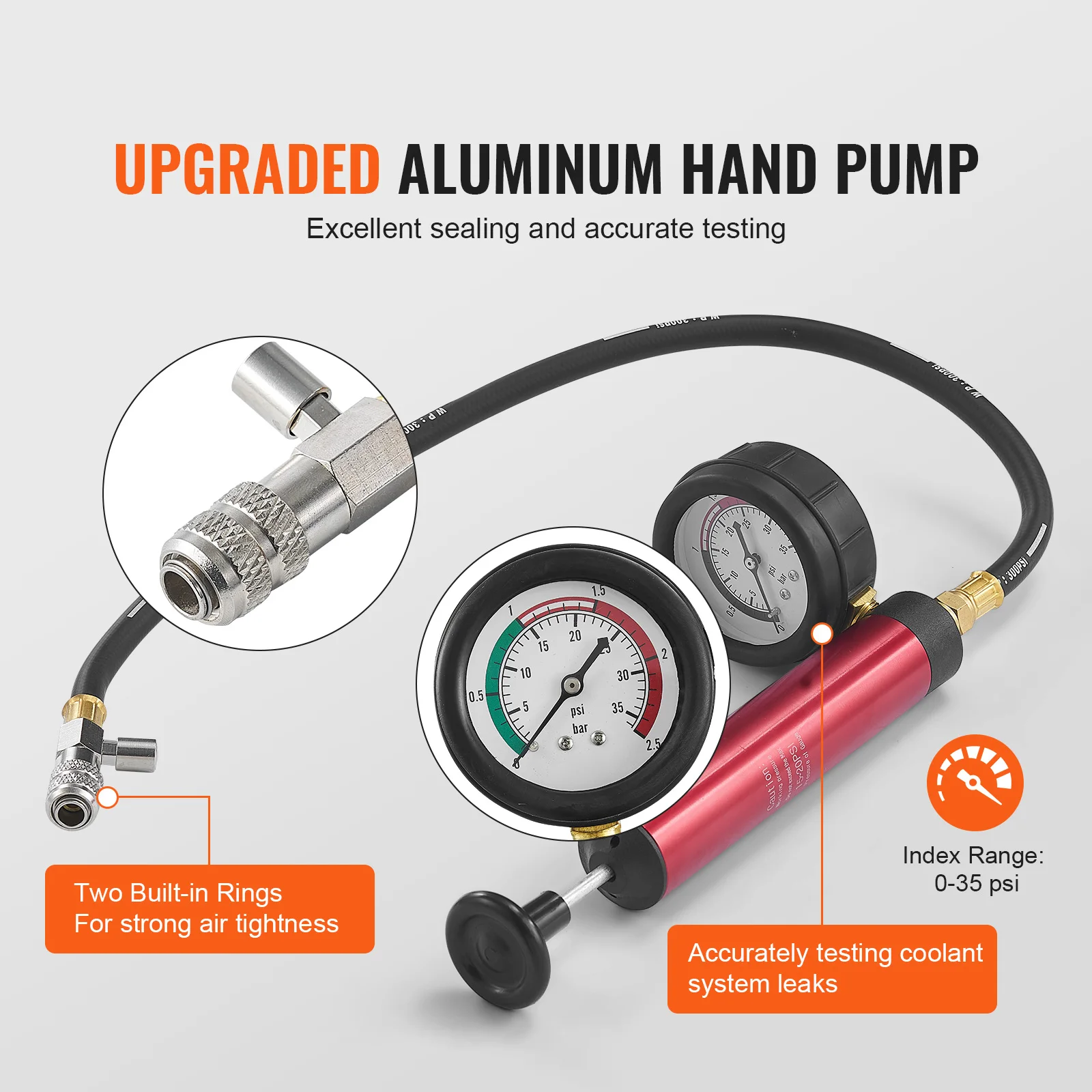 VEVOR Universal Radiator Pressure Tester Kit Manual Pump Color-coded Steel Test Cap Adapters Toolbox For Cars Motorcycles Trucks 3