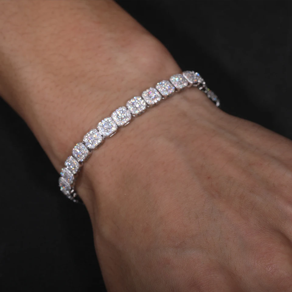 Iced Out Moissanite Halo Tennis Bracelet for Men Women