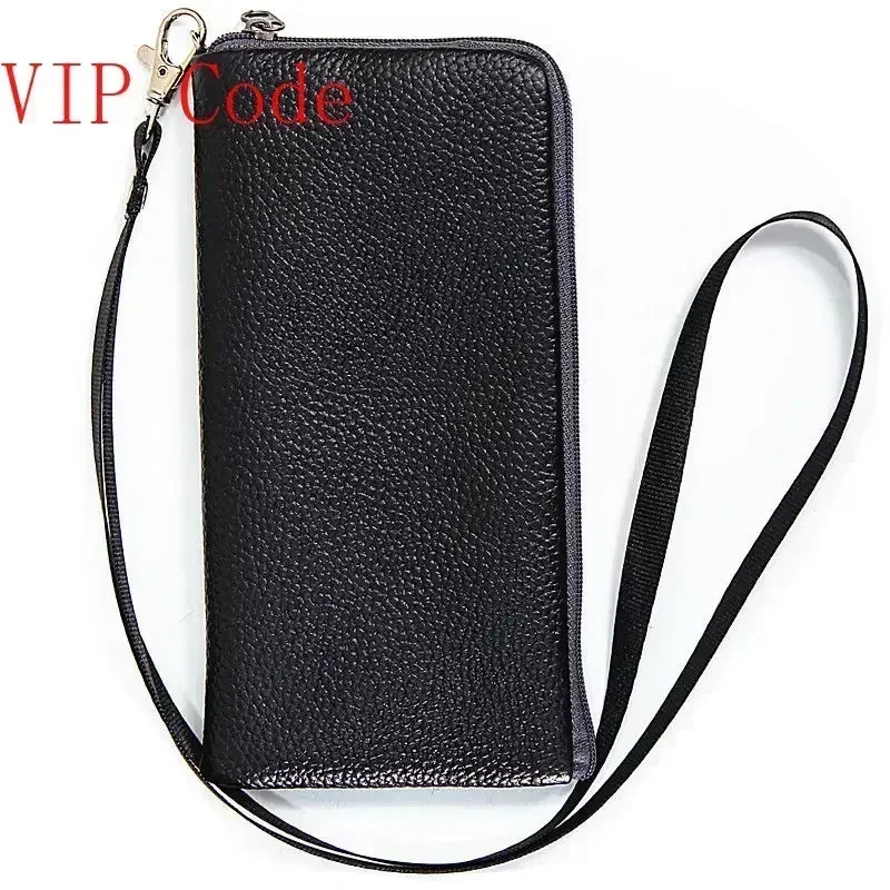 

Luxury Multifunction Leather Bag Simple Key Mobile Phone Zip Bag Casual Versatile Hanging Neck Classic White Lanyard Bag