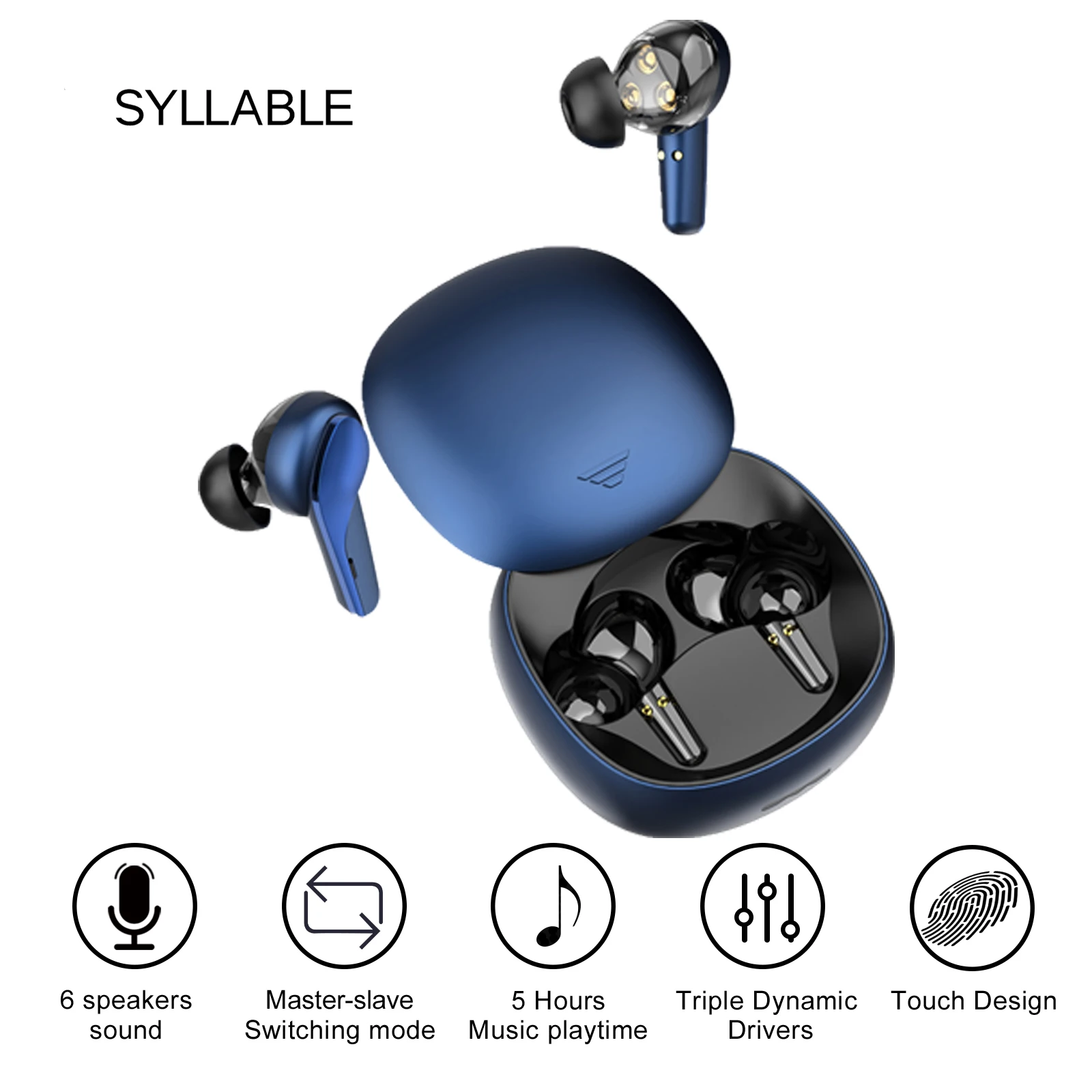 

Newest Triple Dynamic Drivers SYLLABLE WD1100 TWS Earphones 5 hours True Wireless Stereo Earbuds 6 Speaker Sound Touch style