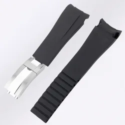 Silicone Rubber Watch Band - Premium 20mm Bracelet Strap - 20mm (Black Silver)
