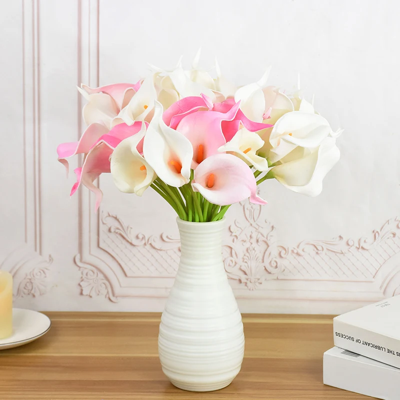 5/10 Stück Real Touch Calla-Lilien-Blumenstrauß, künstliche Hochzeitsblumen für Dekoration, PU-Brautstrauß, Mittelstücke, gefälschte Blumen – Detail 8