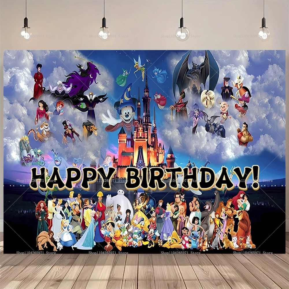 Disney Family Bucket Background Minnie Mickey Snow White Castle All Characters PhotographyBackground Vinyl Baby Show