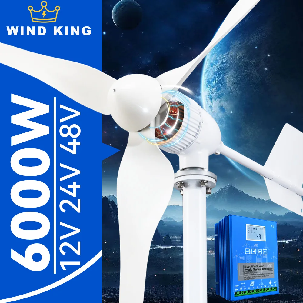 

【Higher Power】 6000W WindTurbine High Efficiency Windmill With MPPTCharger/Hybrid Solar System, For Home Use 3 Blades Horizontal