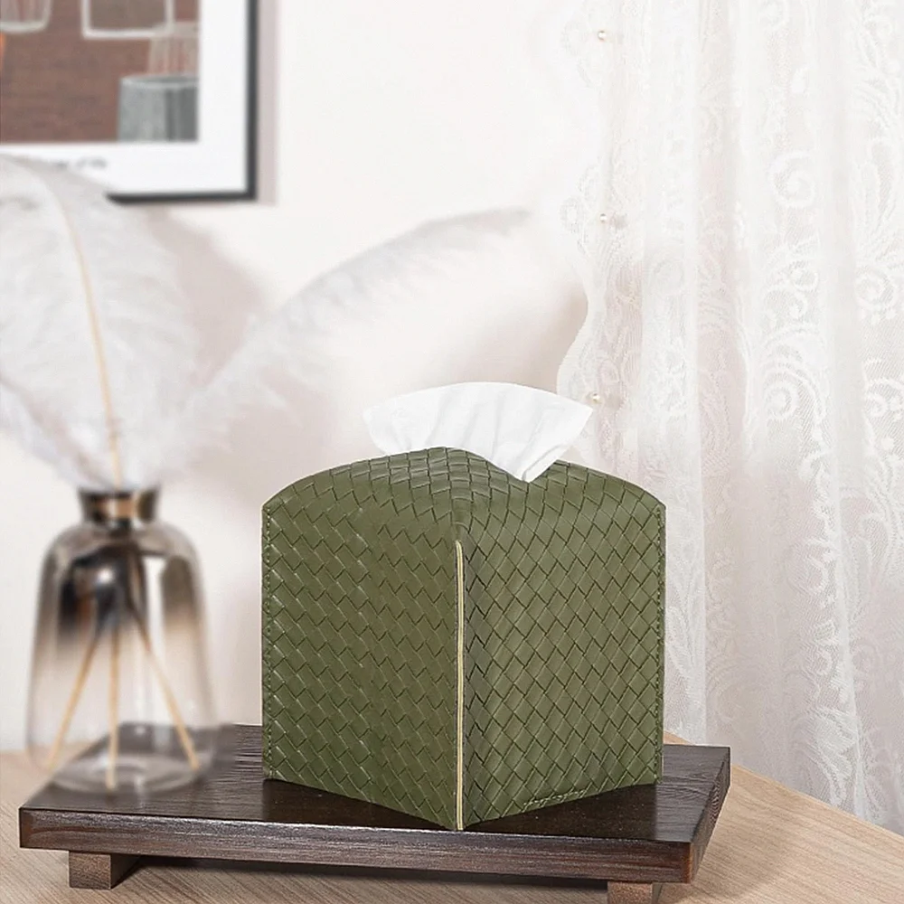 Leather Tissue Box Cover Square Holder Decorative Organizer, PU Facial Paper Holder 5
