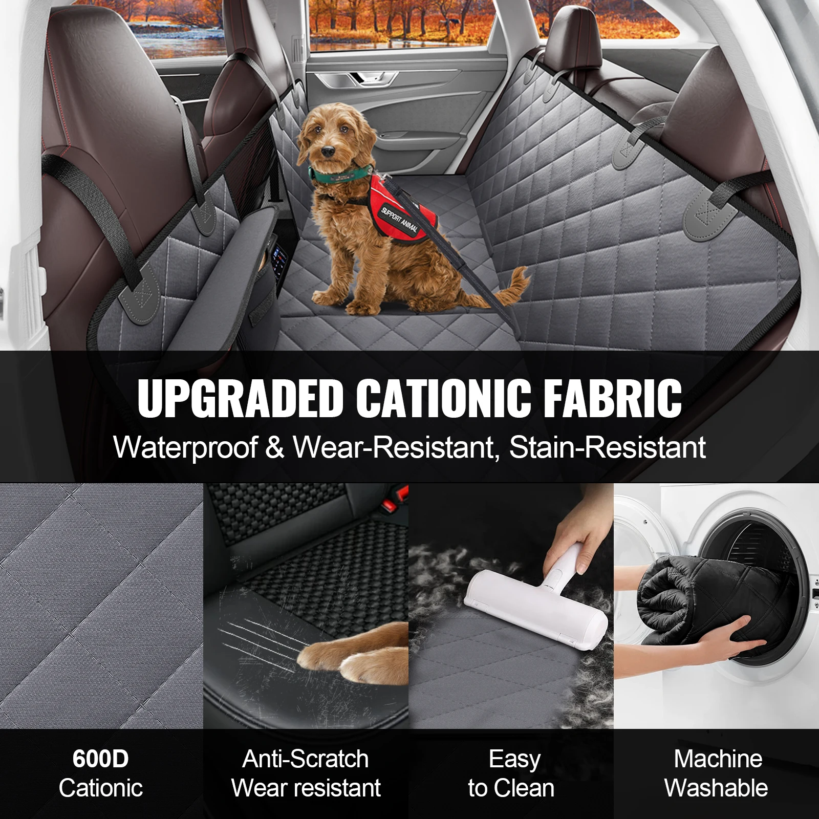 SucceBuy Back Seat Extender for Dogs Dog Hammock for Car Back seat Waterproof Hard Bottom Dog Car Seat Cover for Back Seat 5