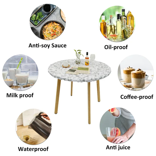 Nappe ronde en PVC imperméable à l'huile, à bords élastiques, pour fête de mariage, décoration de maison, housse de Protection pour Table de cuisine 6