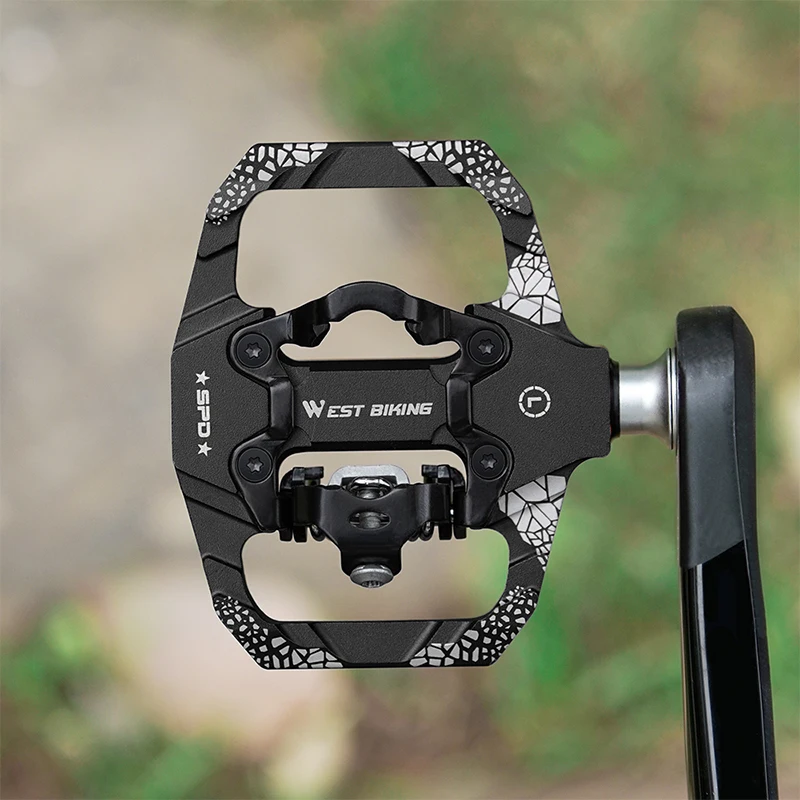 WEST BIKING 자전거 자동 잠금 페달 2In1 SPD 시스템 용 무료 클리트 포함 MTB Road 알루미늄 밀폐형 베어링 잠금 액세서리