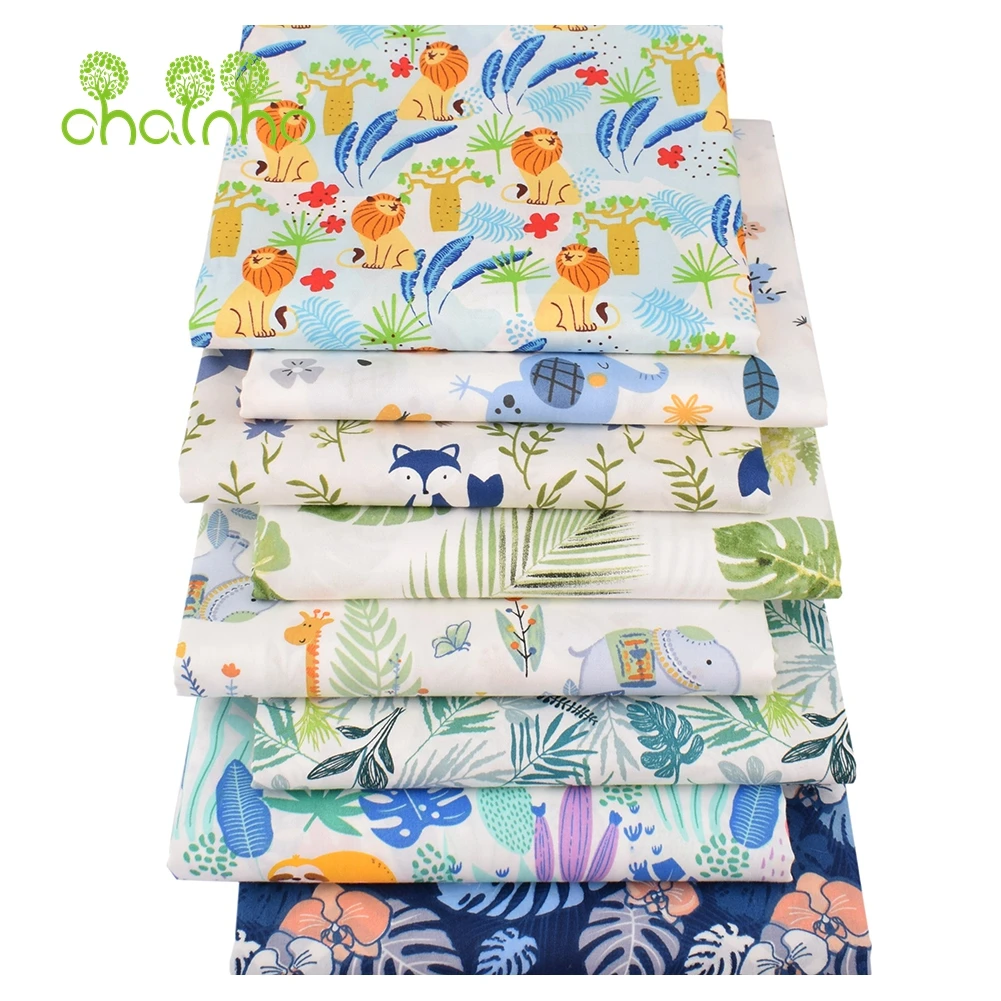 Chainho,Printed Twill Weave Cotton Fabric,DIY Sewing Quilting Material,Patchwork Cloth,8 Designs Forest Series,2 Sizes,15C234