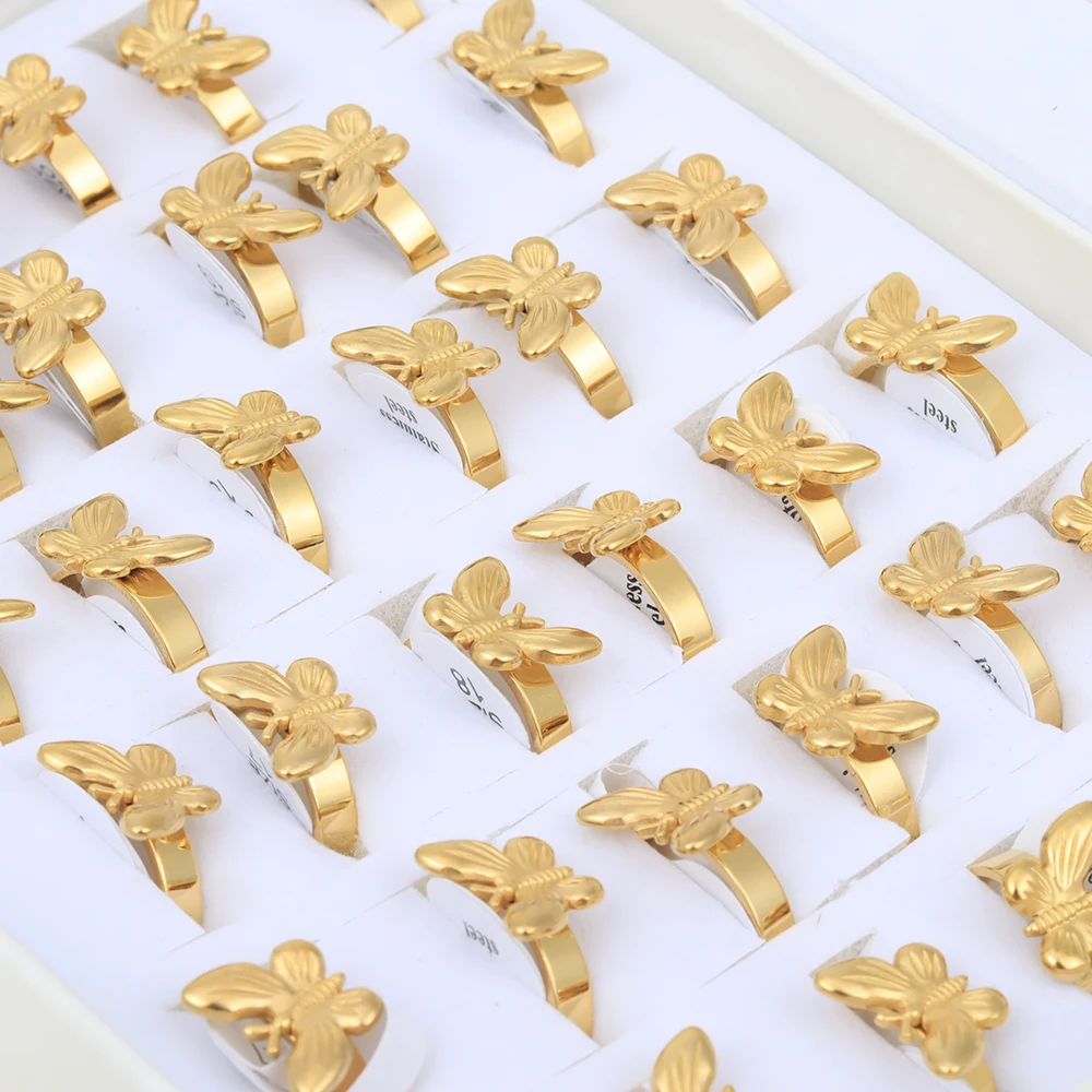 20 Pieces/Lot Fashion Stainless Steel Insect Butterfly Ring Charm Waterproof Statement Trend Jewelry for Women Wholesale Jewelry 5